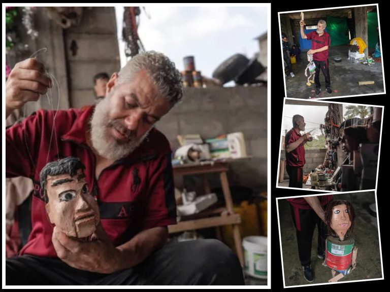 من قلب غزة.. صانع دمى يكتب “قصص النازحين” بالعلب المعدنية