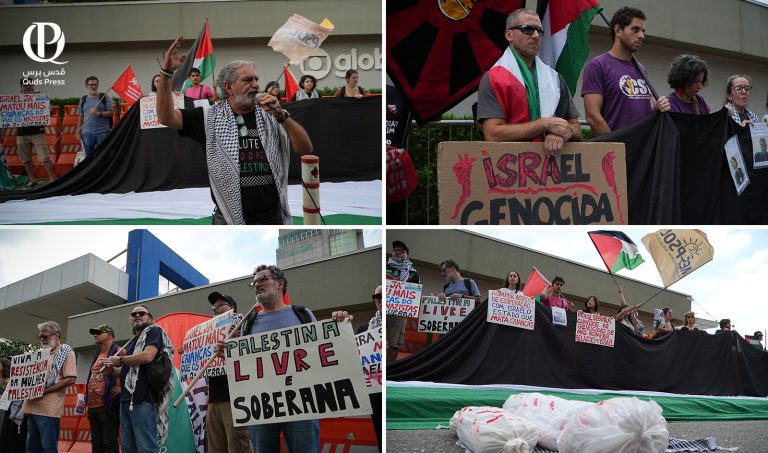 مئات المتضامنين مع فلسطين ينظمون وقفة احتجاجية أمام شبكة “غلوبو” الإعلامية في ساو باولو