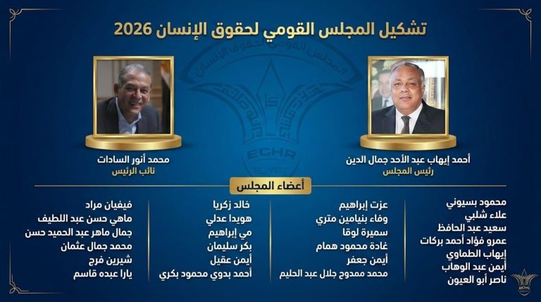 تشكيل المجلس القومي لحقوق الإنسان 2026.. أحمد إيهاب رئيسًا ومحمد أنور السادات نائبًا