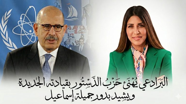 البرادعي يهنئ حزب الدستور بقيادته الجديدة ويشيد بدور جميلة إسماعيل
