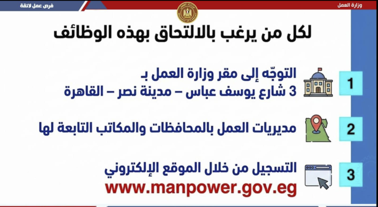 وزارة العمل تعلن وظائف جديدة في الفرافرة بتخصصات زراعية وفنية وإدارية