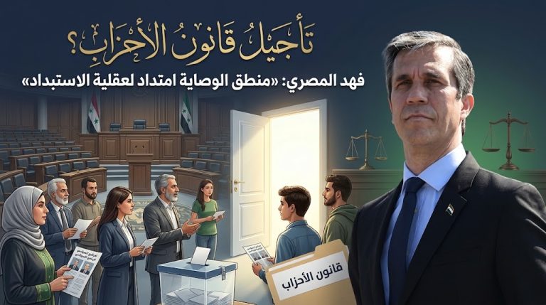 فهد المصري يرد على دعوات تأجيل قانون الأحزاب في سوريا: «منطق الوصاية امتداد لعقلية الاستبداد»