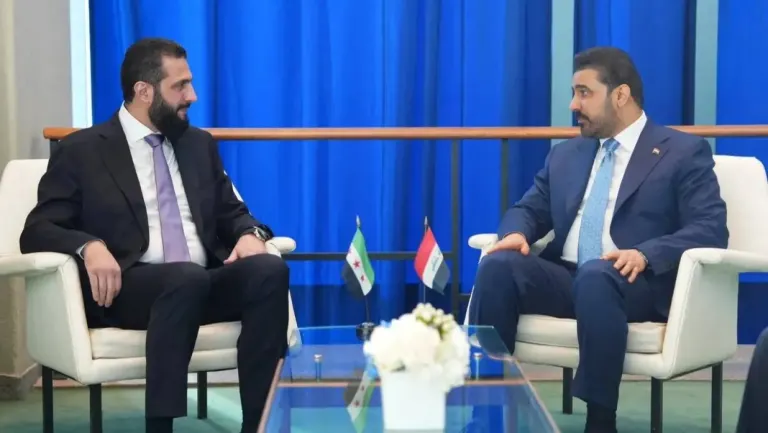 الرئيس الشرع يلتقي رئيس الوزراء العراقي في قصر ‏الشعب بدمشق