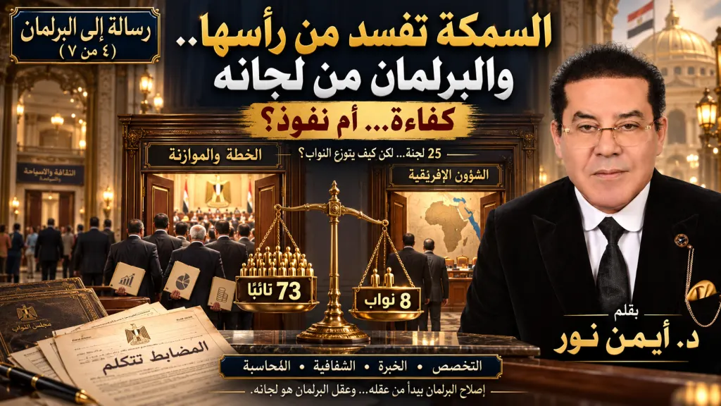 د. أيمن نور يكتب: السمكة تفسد من رأسها.. والبرلمان من لجانه رسالة إلى البرلمان (٤ من ٧)