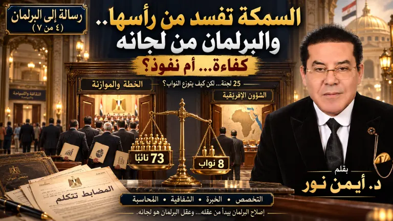 د. أيمن نور يكتب: السمكة تفسد من رأسها.. والبرلمان من لجانه رسالة إلى البرلمان (٤ من ٧)
